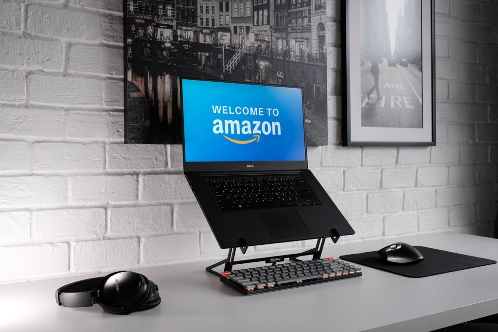 Computer with Amazon on